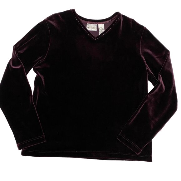 NAPA VALLEY Petites Burgundy Velvet Beaded V-Neck Top 90s Y2K Vintage PM - Picture 3 of 11
